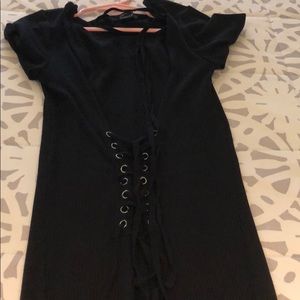 Black mini dress, lace, like a corset